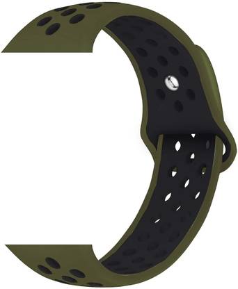 TINGTONG Soft Silicone Sport Strap Band for iWatch 42mm/44mm, Compatible with Watch Series 1/2/3/4/5 T_42/44mm_GreenAndBlackAirHole(Silicon) Smart Watch Strap