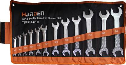 Harden Professional Double Open End Spanners Set - Sizes Included: 6x7, 8x9, 10x11, 12x13, 14x15, 16x17, 18x19, 20x22, 21x23, 24x27, 25x28, 30x32-CRV Steel, Anti-Rust, High Thickness Anti Skid-540108 Double Sided Combination Wrench