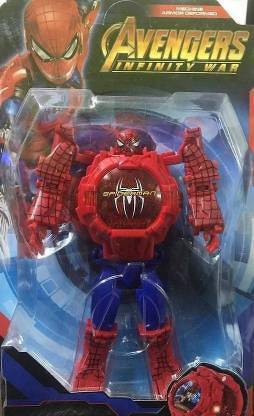 BIG MONKEY TOYS Transforming Robot Spider Man Toy Convert To Digital Watch Robot Transformation (Multicolor)