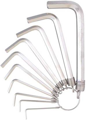 Mass Pro 10Pcs HEX Allenkey Set Chrome In Key Ring Wrench Set Metric System Wrench Screw Repair Tools Allen Key Set