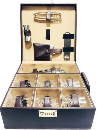 Trendhook Portable Leatherette Briefcase Bar Set 11 - Piece Bar Set