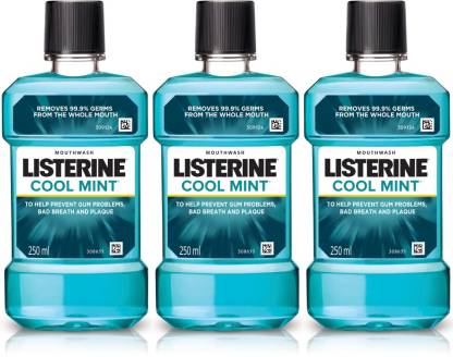 LISTERINE Cool Mint Mouthwash - (Pack of 3 - 250ml each) - Coolmint