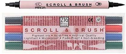 Zig ARTIST , STUDENT The ZIG Memory System Scroll and Brush Pens are versatile in use as they possess a notched scroll tip for calligraphy writing and a flexible brush tip for rubber stamping and brush lettering. Nib Sketch Pens