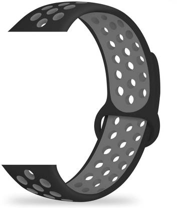 TINGTONG Soft Silicone Sport Strap Band for iWatch 38mm/40mm, Compatible with Watch Series 1/2/3/4/5 T_38/40mm_BlackAndGreyAirHole(Silicon) Smart Watch Strap