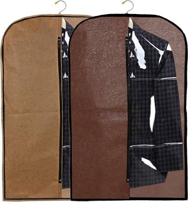 KUBER INDUSTRIES Designer Embossed Design 2 Pieces Half Transparent Non Woven Men's Coat Blazer Cover (Brown & Golden) -CTKTC42188 BILLION042188