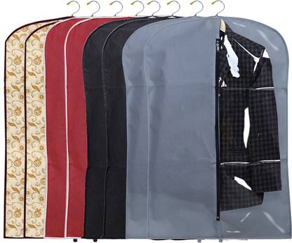 KUBER INDUSTRIES Designer 8 Pieces Half Transparent Non Woven Men's Coat Blazer Suit Cover (Grey & Black & Maroon & Brown) -CTKTC41593 BLLON041593
