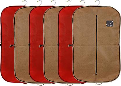 KUBER INDUSTRIES Designer Embossed Design 6 Pieces Foldable Non Woven Men's Coat Blazer Cover (Red & Golden) -CTKTC42303 BLLON042303