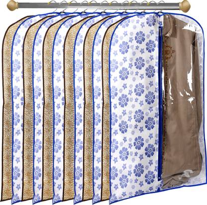 KUBER INDUSTRIES Designer Metalic & Flower Printed 12 Pieces Half Transparent Non Woven Men's Coat Blazer Suit Cover (Blue & Golden Brown) -CTKTC41947 041947