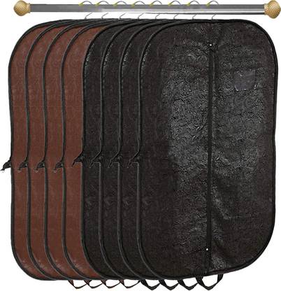 KUBER INDUSTRIES Designer Embossed Design 8 Pieces Foldable Non Woven Men's Coat Blazer Cover (Black & Brown) -CTKTC42324 042324