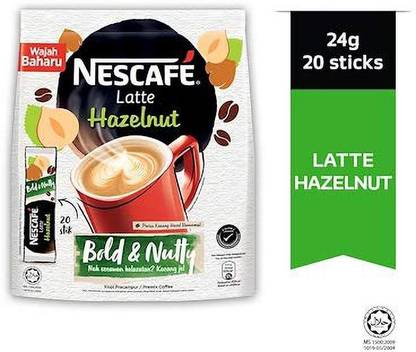 Nescafe Latte Hazelnut Bold & Nutty Premix Coffee, (20 sticksx24g) 480 Grams Instant Coffee
