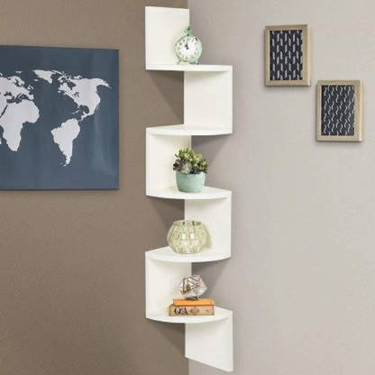 Decorestonia Zigzag Corner Wall Shelf Wall Mount Unit Racks and Wall Shelves Home Decor Wooden Wall Shelf