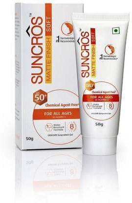 Suncros Sunscreen - SPF 50 PA+++ Matte Finish Soft Sunscreen Gel - SPF 50 + PA+++ (50 g)