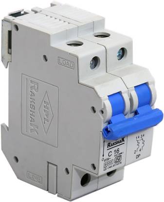 HPL Rakshak Polycarbonate 16A Double Pole 6KA C Curve MCB (Miniature Circuit Breaker) White 1 Pack RDPC16 MCB