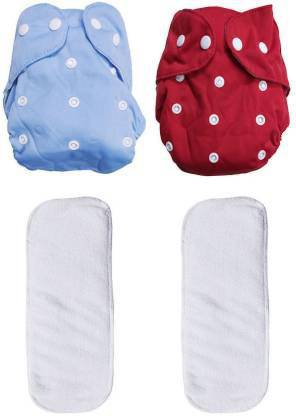 FABLITTLE Quirk Reusable Baby kid Cotton Cloth Diaper Washable Adjustable 2 Cloth Diapers Nappies with 2 insert liners pads Multicolour - NEWBORN (4 Pieces
