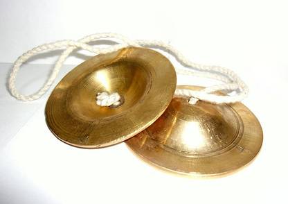 mPix HAND Manjeera/MANJIRA BRASS PAIR WITH White COTTON STRING INDIAN MUSICAL INSTRUMENT Kartal Instrument