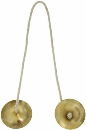 mPix 100% Brass (Pittal) Handmade Brass Manjeera/Manjira Pair with Straps Kartal Instrument