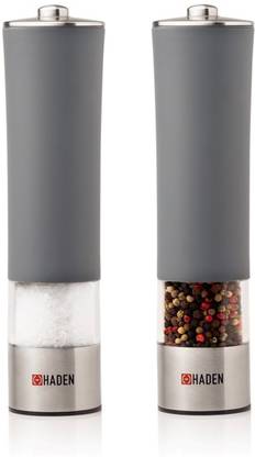 Haden Perth Slate Grey Electronic Salt and Pepper Mill Set Plastic Electric Mill