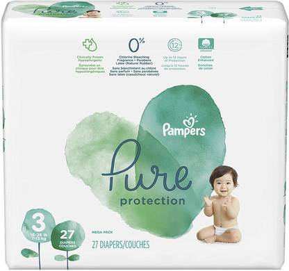 Pampers Pure Protection Disposable Baby Diapers, Size 3, 27 Count - New Born