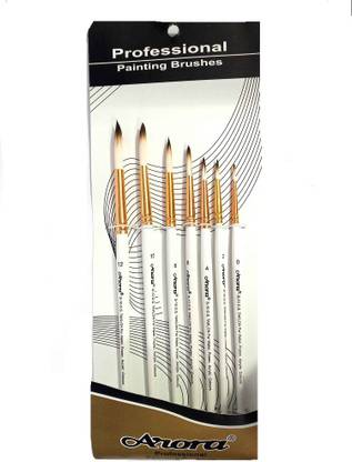 ARORA WHITE TAKLON HAIR ROUND BRUSH SET FOR ARTISTS SET OF 7 (MULTICOLOR)