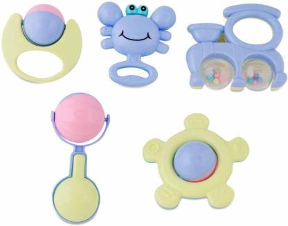 Easy Way Non-Toxic BPA Free, Shake and Grab Soft Silicone Baby Rattles Teethers Set for Newborn & Infants 5 Pc Rattle (Multicolor) Rattle