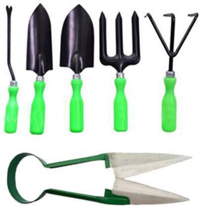 fitweight Green Gardening Tool Set of 5 With Heavy Grass Cutter Garden Tool Kit (6 Tools) Garden Tool Kit
