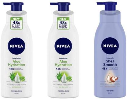 NIVEA Aloe Hydration & Smooth Milk Body Lotion 400 ML (Pack of 3)