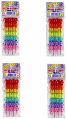 Crazycute Rainbow Multi Color Brick Non-Sharpening Stack Pencil Set for Kids (Pack of - 4) (1 Pack - 4 Pencils) (1 Pencil - 7 Nibs ) for Return Gift Designer Stylish Pencil Pencil