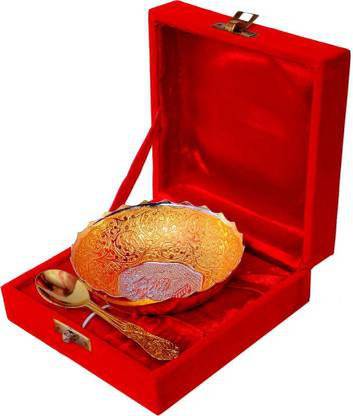 CRAZE CRAFTS Brass Decorative Bowl Silver And Gold Plated Brass Serving Bowl