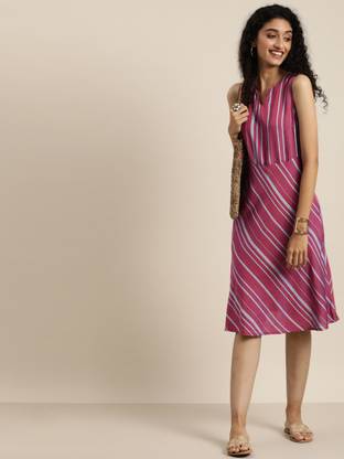 Taavi Women Fit and Flare Pink Midi/Calf Length Dress