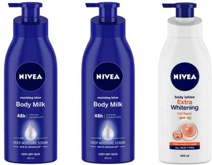 NIVEA Body Milk & Extra Whitening Body Lotion 400 ML (Pack of 3) #57