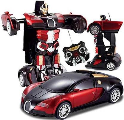 lonas Bugatti RC Car Robot Transformer Toy Car One Button 2.4GHz Remote Control Car Transformer Robot one Touch Deformation Toy with LED Headlights Children Gifts (Red)