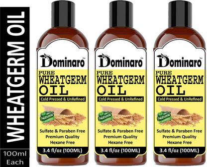 Dominaro Premium Wheatgerm oil - Cold Pressed & Unrefined (100 ml) Pack Of 3 Bottle 300ml Hair Oil