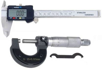 Divinext 2pc Combo 0-150mm 6" Vernier + 0-25mm Micrometer Electronic & Mechanical Scales Digimatic Precision Measuring Tools for Inside, Outside, Depth & Step Measurements Digital Caliper