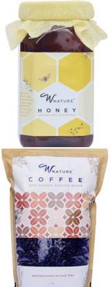 wnature Organic Wild Raw Honey 1kg + Organic Roasted Coffee beans Combo