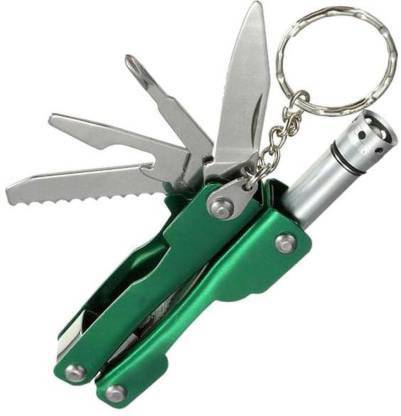 Ubod 9 in 1 Micro Plier Tool Kit LED Flash Light Knife Blade Cutter Key Ring Multi Utility Plier