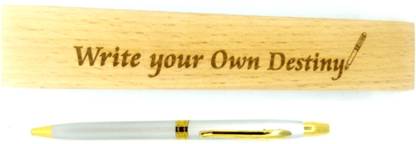 SMART WORLD Silver Matt finish Ball Pen with Wooden Engraved Motivational msg-( WRITE YOUR OWN DESTINY ) Pen Gift Set