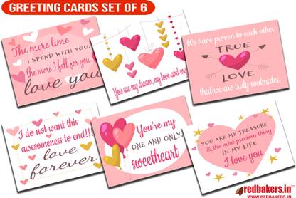 redbakers.in I Love You Greeting Cards set of 6 Greeting Card