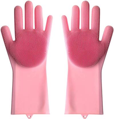 KITCHENGRAM Silicone Cleaning Dish Washing Gloves Wet and Dry Glove Set  Wet and Dry Glove (pink) Wet and Dry Glove Set