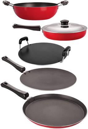 NIRLON 3 Layer Non-Stick Coating Rust Free Kitchenware Utensils Combo Offer with Bakelite Handle Non-Stick Coated Cookware Set