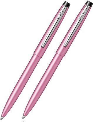 Scrikss F108 Pastel Pink CT Ball Point Pen, Click Mechanism, Upper & Lower Body in Aluminium With Multiple Layers Of Matt Metallic Pink Lacquer, SS Chrome Plated Clip, Jumbo Type Refill - 2 Pieces Ball Pen