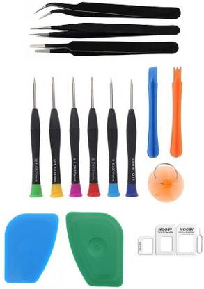 wroughton 9 in 1 Professional Mobile Repairing Tool Kit For iPhone 6/6S/iPhone 7/7S and Other Mobiles With 4 in 1 Nano Sim Card Adapter Kit with Sim Ejector Pin and 2 Plastic Spudger for Mobile Screen and Battery Removal and Set of 3 ESD Non Magnetic Tweezers- Straight, Flat & Curved Precision Screwdriver Set