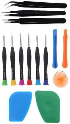wroughton 9 in 1 Professional Mobile Repairing Tool Kit For iPhone 6/6S/iPhone 7/7S and For All Mobile With 2 Plastic Spudger for Mobile Screen and Battery Removal With Set of 3 ESD Non Magnetic Tweezers- Straight, Flat & Curved Precision Screwdriver Set