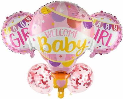 Flipkart Com Amfin Printed Welcome Baby Girl Decoration Foil Balloon Shower Material Set Combo 1st Birthday Newborn Party For Girls Pink - Newborn Baby Welcome Home Decoration
