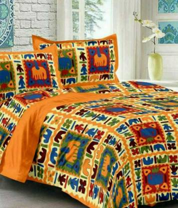 shree sd creation Cotton Double Flat 144 TC Jaipuri Prints Bedsheet