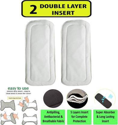 FABLITTLE High Quality 4 layers Cotton Inserts Liners Cloth Diaper Nappy Reusable Washable for Baby Pad Diapers - S - M (2 Pieces) - M