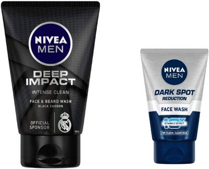 Nivea Men Men Deep Impact Intense Clean Face & Beard Wash 100 ml & Dark Spot Reduction  50 ml (Pack of 2) #14 Face Wash