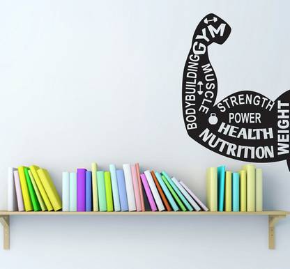 WALLDECORS 60.96 cm GYM QUOTES WITH BICEPS IMAGE Self Adhesive Sticker