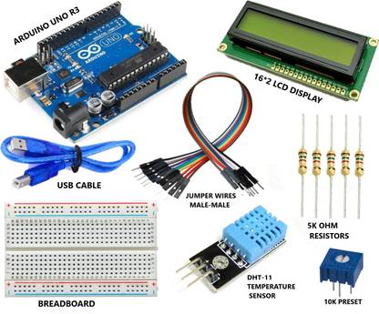 DENGINEERS Humidity And Temperature Sensor Kit with Arduino UNO R3 for DIY models, college projects etc Temperature Sensor and Controller Electronic Hobby Kit