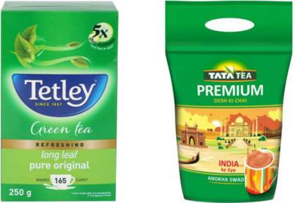 Tetley Green Tea (250g) & Tata Tea Premium Leaf 1kg Combo