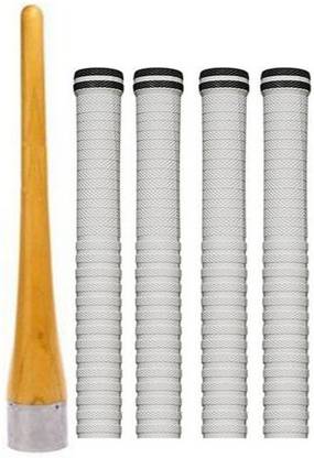 Raider Pack of 4 Cricket Bat White Grip + One Wooden Cone (Gripper) Extra Tacky